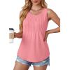 imageOFEEFAN Womens Tank Tops Loose Fit Dressy Casual Sleeveless Blouses Summer Outfits Round Neck Pleated Front Curved Hem3light Pink