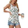 imageOFEEFAN Womens Tank Tops Loose Fit Dressy Casual Sleeveless Blouses Summer Outfits Round Neck Pleated Front Curved Hem4floral Leaf