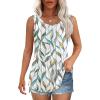imageOFEEFAN Womens Tank Tops Loose Fit Dressy Casual Sleeveless Blouses Summer Outfits Round Neck Pleated Front Curved Hem4floral Leaf