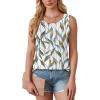 imageOFEEFAN Womens Tank Tops Loose Fit Dressy Casual Sleeveless Blouses Summer Outfits Round Neck Pleated Front Curved Hem4floral Leaf