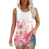 imageOFEEFAN Womens Tank Tops Loose Fit Dressy Casual Sleeveless Blouses Summer Outfits Round Neck Pleated Front Curved Hem4floral Pink