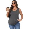 imageOFEEFAN Womens Tank Tops Loose Fit Scoop Neck Casual Summer Tops Curvy HemD Grey