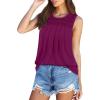 imageOFEEFAN Womens Tank Tops Summer Pleated Crew Neck Sleeveless Tops for Women Ruched Loose10fuchsia Red