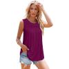 imageOFEEFAN Womens Tank Tops Summer Pleated Crew Neck Sleeveless Tops for Women Ruched Loose10fuchsia Red