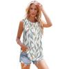 imageOFEEFAN Womens Tank Tops Summer Pleated Crew Neck Sleeveless Tops for Women Ruched Loose16leaf Print