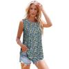 imageOFEEFAN Womens Tank Tops Summer Pleated Crew Neck Sleeveless Tops for Women Ruched Loose18floral Blue
