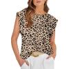 imageOFEEFAN Summer Tops Cap Sleeve Shirts Loose Fit Dressy CasualPrint Leopard