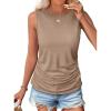 imageOFEEFAN Womens Ruched Tank Tops Crewneck Casual Summer Tops Basic Sleeveless ShirtsKhaki