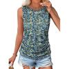 imageOFEEFAN Womens Ruched Tank Tops Crewneck Casual Summer Tops Basic Sleeveless ShirtsPatternedblue Floral