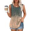 imageOFEEFAN Womens Tank Tops Loose Fit Dressy Casual Sleeveless Blouses Summer Outfits Round Neck Pleated Front Curved Hem5tiedye Greycoral