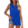 imageOFEEFAN Womens Tank Tops Summer Pleated Crew Neck Sleeveless Tops for Women Ruched Loose09royal Blue