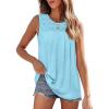 imageOFEEFAN Womens Tank Tops Summer Pleated Crew Neck Sleeveless Tops for Women Ruched Loose12light Blue