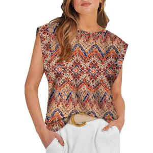 imageOFEEFAN Summer Tops Cap Sleeve Shirts Loose Fit Dressy CasualBoho Floral