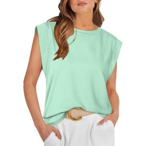 imageOFEEFAN Summer Tops Cap Sleeve Shirts Loose Fit Dressy CasualLake Green