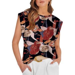 imageOFEEFAN Summer Tops Cap Sleeve Shirts Loose Fit Dressy CasualPrint Floral
