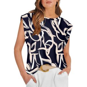 imageOFEEFAN Summer Tops Cap Sleeve Shirts Loose Fit Dressy CasualPrint Graphic