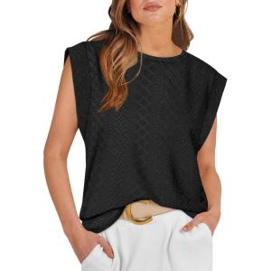 imageOFEEFAN Summer Tops Cap Sleeve Shirts Loose Fit Dressy CasualZblack
