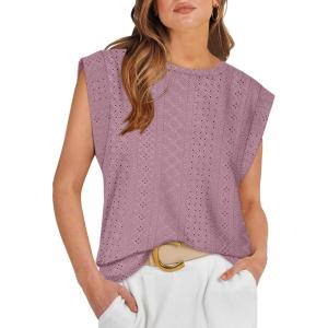 imageOFEEFAN Summer Tops Cap Sleeve Shirts Loose Fit Dressy CasualZdusty Pink
