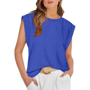 imageOFEEFAN Summer Tops Cap Sleeve Shirts Loose Fit Dressy CasualZklein Blue