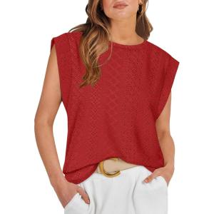 imageOFEEFAN Summer Tops Cap Sleeve Shirts Loose Fit Dressy CasualZred