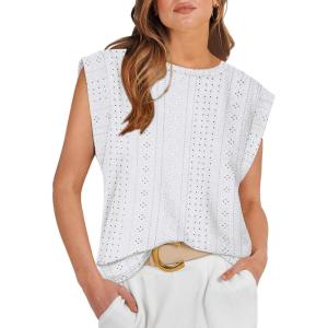 imageOFEEFAN Summer Tops Cap Sleeve Shirts Loose Fit Dressy CasualZwhite