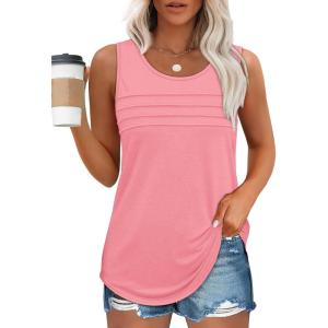 imageOFEEFAN Tank Top for Women Summer Outfits Sleeveless Blouses Dressy Casual Loose Fit Shirts Scooped Neck Pleated Front2light Pink