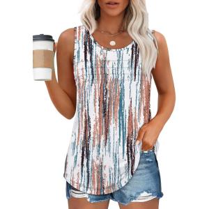 imageOFEEFAN Tank Top for Women Summer Outfits Sleeveless Blouses Dressy Casual Loose Fit Shirts Scooped Neck Pleated Front3tiedye Multicolor