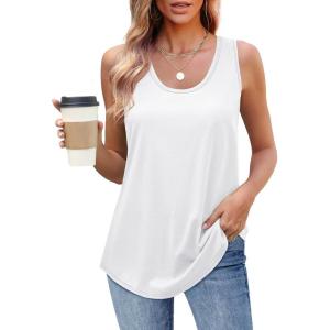 imageOFEEFAN Womens Tank Tops Loose Fit Scoop Neck Casual Summer Tops Curvy HemA White