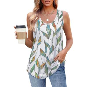 imageOFEEFAN Womens Tank Tops Loose Fit Scoop Neck Casual Summer Tops Curvy HemC Leaf Print