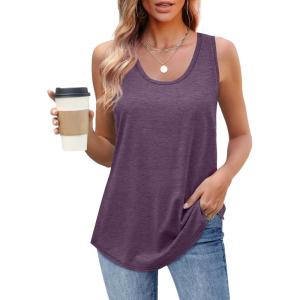 imageOFEEFAN Womens Tank Tops Loose Fit Scoop Neck Casual Summer Tops Curvy HemD W Purple