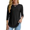 imageOFEEFAN 34 Length Sleeve Womens Tops Dressy Casual Spring Summer Round Neck Loose Fit Casual Eyelet Shirts0black