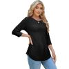 imageOFEEFAN 34 Length Sleeve Womens Tops Dressy Casual Spring Summer Round Neck Loose Fit Casual Eyelet Shirts0black