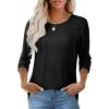 imageOFEEFAN 34 Length Sleeve Womens Tops Dressy Casual Spring Summer Round Neck Loose Fit Casual Eyelet Shirts0black