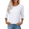 imageOFEEFAN 34 Length Sleeve Womens Tops Dressy Casual Spring Summer Round Neck Loose Fit Casual Eyelet Shirts0white