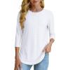 imageOFEEFAN 34 Length Sleeve Womens Tops Dressy Casual Spring Summer Round Neck Loose Fit Casual Eyelet Shirts0white