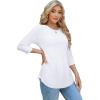imageOFEEFAN 34 Length Sleeve Womens Tops Dressy Casual Spring Summer Round Neck Loose Fit Casual Eyelet Shirts0white
