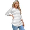 imageOFEEFAN 34 Length Sleeve Womens Tops Dressy Casual Spring Summer Round Neck Loose Fit Casual Eyelet ShirtsBlack Stripe