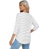 imageOFEEFAN 34 Length Sleeve Womens Tops Dressy Casual Spring Summer Round Neck Loose Fit Casual Eyelet ShirtsBlack Stripe