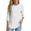 imageOFEEFAN 34 Length Sleeve Womens Tops Dressy Casual Spring Summer Round Neck Loose Fit Casual Eyelet ShirtsBlack Stripe