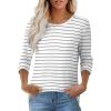 imageOFEEFAN 34 Length Sleeve Womens Tops Dressy Casual Spring Summer Round Neck Loose Fit Casual Eyelet ShirtsBlack Stripe