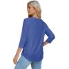 imageOFEEFAN 34 Length Sleeve Womens Tops Dressy Casual Spring Summer Round Neck Loose Fit Casual Eyelet ShirtsBlue
