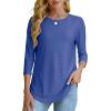 imageOFEEFAN 34 Length Sleeve Womens Tops Dressy Casual Spring Summer Round Neck Loose Fit Casual Eyelet ShirtsBlue