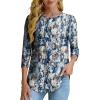 imageOFEEFAN 34 Length Sleeve Womens Tops Dressy Casual Spring Summer Round Neck Loose Fit Casual Eyelet ShirtsBlue Beige Floral