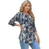 imageOFEEFAN 34 Length Sleeve Womens Tops Dressy Casual Spring Summer Round Neck Loose Fit Casual Eyelet ShirtsBlue Beige Floral