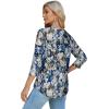 imageOFEEFAN 34 Length Sleeve Womens Tops Dressy Casual Spring Summer Round Neck Loose Fit Casual Eyelet ShirtsBlue Beige Floral