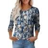 imageOFEEFAN 34 Length Sleeve Womens Tops Dressy Casual Spring Summer Round Neck Loose Fit Casual Eyelet ShirtsBlue Beige Floral