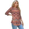 imageOFEEFAN 34 Length Sleeve Womens Tops Dressy Casual Spring Summer Round Neck Loose Fit Casual Eyelet ShirtsBohemia