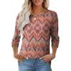 imageOFEEFAN 34 Length Sleeve Womens Tops Dressy Casual Spring Summer Round Neck Loose Fit Casual Eyelet ShirtsBohemia