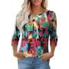 imageOFEEFAN 34 Length Sleeve Womens Tops Dressy Casual Spring Summer Round Neck Loose Fit Casual Eyelet ShirtsColorful