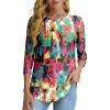 imageOFEEFAN 34 Length Sleeve Womens Tops Dressy Casual Spring Summer Round Neck Loose Fit Casual Eyelet ShirtsColorful